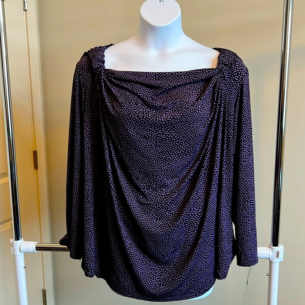 Avenue Navy Blue & Lavender Dotted Draped Blouse